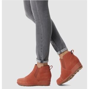 Sorel Women’s Evie Pull-On Waterproof Leather Wedge Bootie Burnt Orange Size 9.5